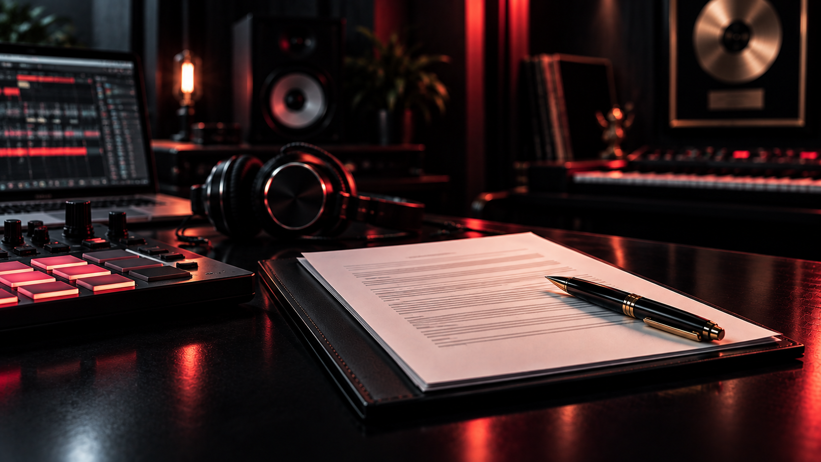 Beatmaker en studio préparant une licence de vente d'instrumentale