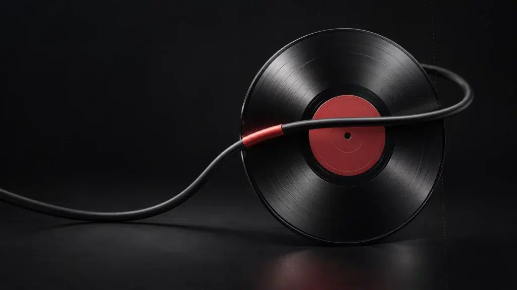 Disque sombre auprès d’un câble courbé avec un segment corail.